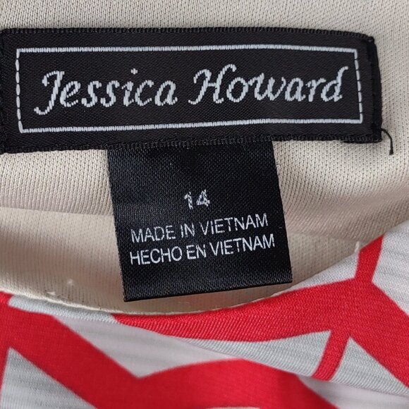 Jessica Howard Chevron Midi Dress Coral Gray Zip Back Long Sleeve Lined Size 14 - Picture 9 of 10